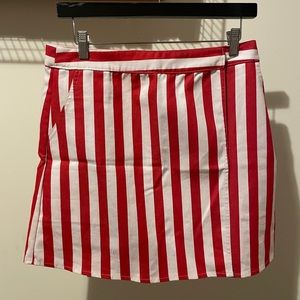 Red + White Striped Wrap Mini Skirt